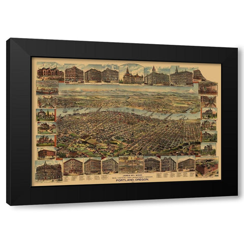 Portland Oregon - Elliot 1890 Black Modern Wood Framed Art Print by Elliot
