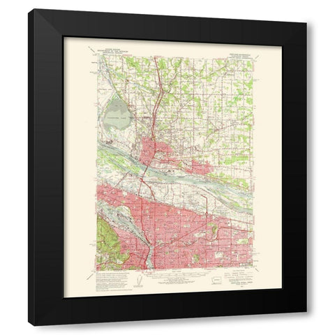 Portland Oregon Washington Quad - USGS 1963 Black Modern Wood Framed Art Print with Double Matting by USGS