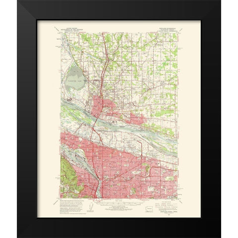 Portland Oregon Washington Quad - USGS 1963 Black Modern Wood Framed Art Print by USGS