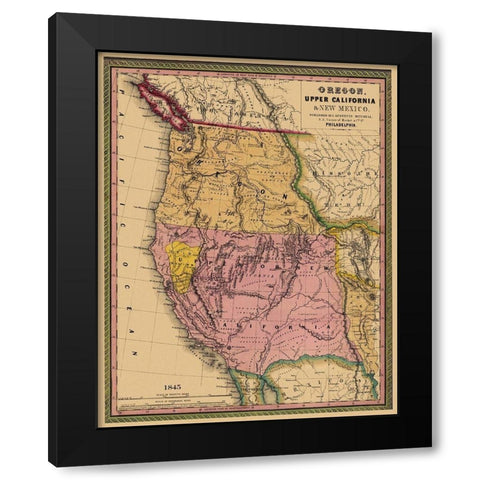Oregon, Upper California - 1845 Black Modern Wood Framed Art Print with Double Matting by Mitchell