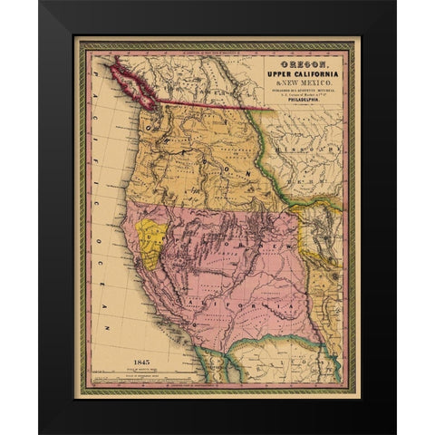 Oregon, Upper California - 1845 Black Modern Wood Framed Art Print by Mitchell