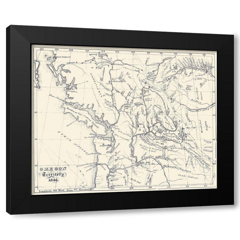 Oregon Territory - 1846 Black Modern Wood Framed Art Print with Double Matting by Unknown