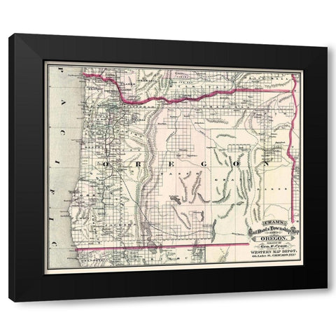 Oregon - Cram 1875 Black Modern Wood Framed Art Print with Double Matting by Cram