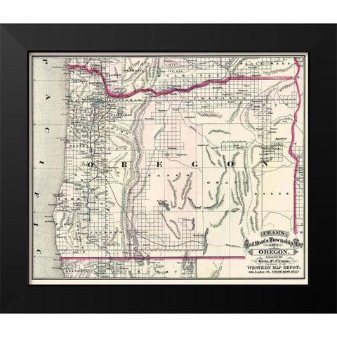 Oregon - Cram 1875 Black Modern Wood Framed Art Print by Cram