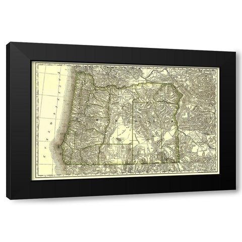 Oregon - Rand McNally 1876 Black Modern Wood Framed Art Print with Double Matting by Rand McNally