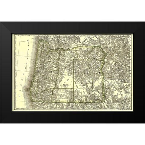Oregon - Rand McNally 1876 Black Modern Wood Framed Art Print by Rand McNally