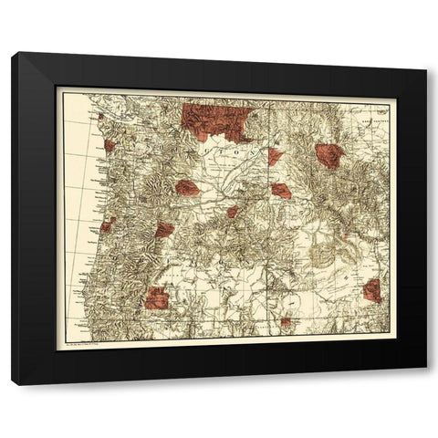 Oregon, Washington with Indian Reservations - 1881 Black Modern Wood Framed Art Print with Double Matting by Unknown