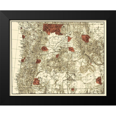 Oregon, Washington with Indian Reservations - 1881 Black Modern Wood Framed Art Print by Unknown