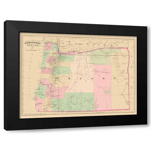Oregon - Asher and Adams 1874 Black Modern Wood Framed Art Print with Double Matting by Asher