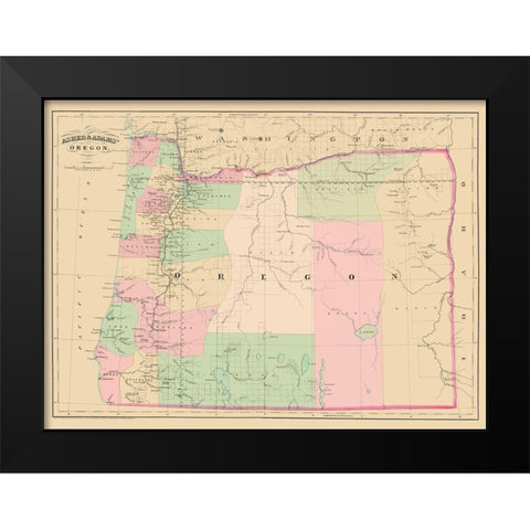 Oregon - Asher and Adams 1874 Black Modern Wood Framed Art Print by Asher