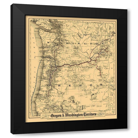 Oregon, Washington - Colton 1880 Black Modern Wood Framed Art Print with Double Matting by Colton
