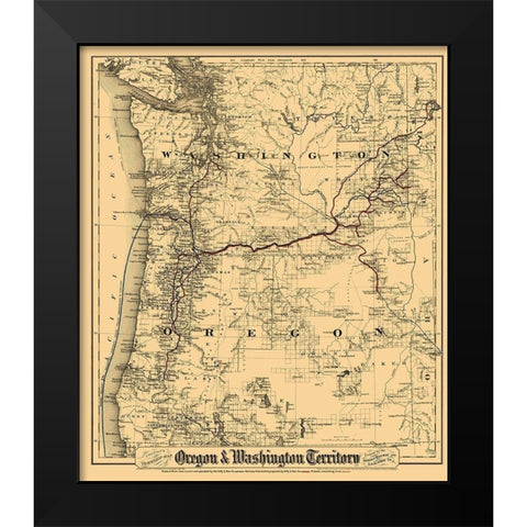Oregon, Washington - Colton 1880 Black Modern Wood Framed Art Print by Colton