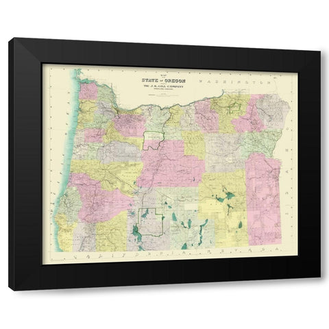 Oregon - Gill 1911 Black Modern Wood Framed Art Print by Gill