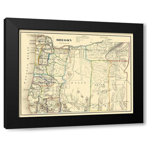 Oregon - USGLO 1866 Black Modern Wood Framed Art Print with Double Matting by USGLO