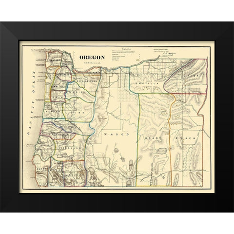 Oregon - USGLO 1866 Black Modern Wood Framed Art Print by USGLO