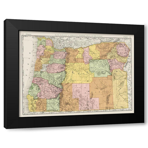 Oregon - Rand McNally 1898 Black Modern Wood Framed Art Print by Rand McNally