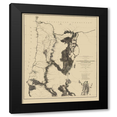Proposed Railroad Routes, Oregon - War Dept 1855 Black Modern Wood Framed Art Print with Double Matting by War Dept