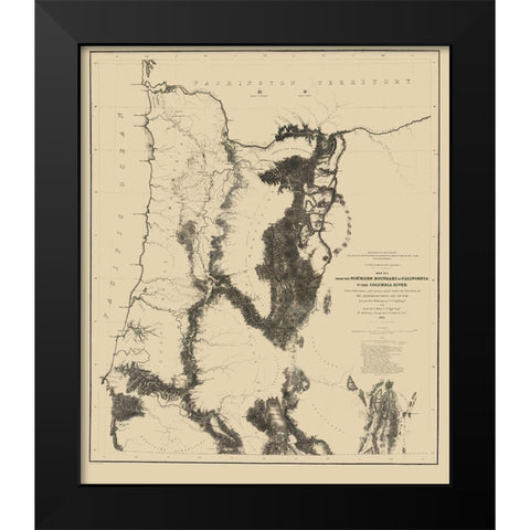 Proposed Railroad Routes, Oregon - War Dept 1855 Black Modern Wood Framed Art Print by War Dept