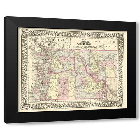 Oregon, Washington, Idaho, Montana - Campbell 1879 Black Modern Wood Framed Art Print with Double Matting by Campbell