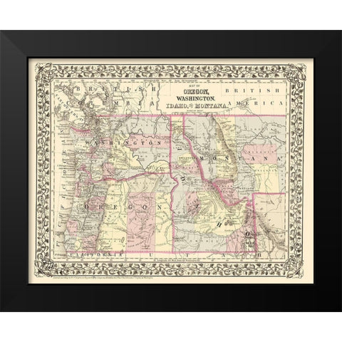 Oregon, Washington, Idaho, Montana - Campbell 1879 Black Modern Wood Framed Art Print by Campbell