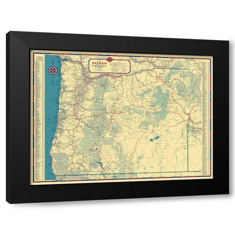 Oregon - Gousha 1935 Black Modern Wood Framed Art Print with Double Matting by Gousha