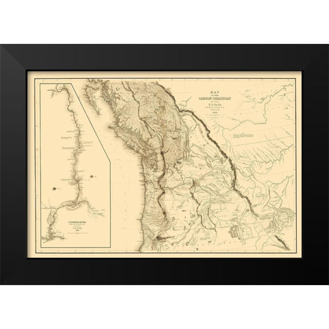 Oregon Territory - US Exploring Expedition 1841 Black Modern Wood Framed Art Print by US Exploring Expedition