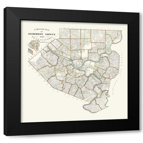 Alleghany County Pennsylvania - Trainey 1898 Black Modern Wood Framed Art Print with Double Matting by Trainey