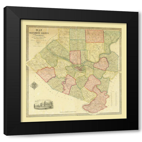 Alleghany County Pennsylvania - McRea 1851 Black Modern Wood Framed Art Print by McRea