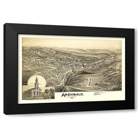 Archbald Pennsylvania - Moyer 1892 Black Modern Wood Framed Art Print with Double Matting by Moyer