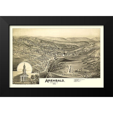 Archbald Pennsylvania - Moyer 1892 Black Modern Wood Framed Art Print by Moyer