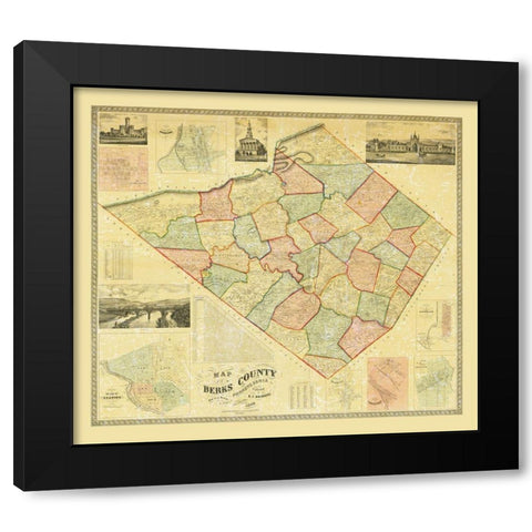 Berks County Pennsylvania - Bridgens 1860 Black Modern Wood Framed Art Print by Bridgens