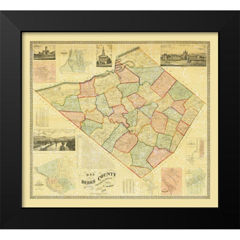 Berks County Pennsylvania - Bridgens 1860 Black Modern Wood Framed Art Print by Bridgens