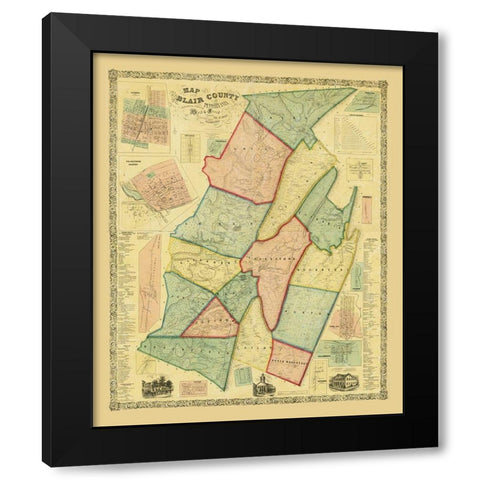 Blair County Pennsylvania - Chestnut 1859 Black Modern Wood Framed Art Print by Chestnut
