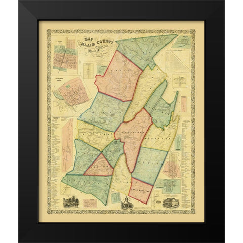 Blair County Pennsylvania - Chestnut 1859 Black Modern Wood Framed Art Print by Chestnut