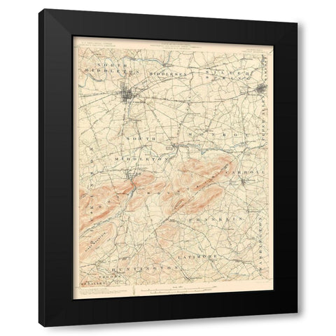 Carlisle Pennsylvania Quad - USGS 1904 Black Modern Wood Framed Art Print with Double Matting by USGS