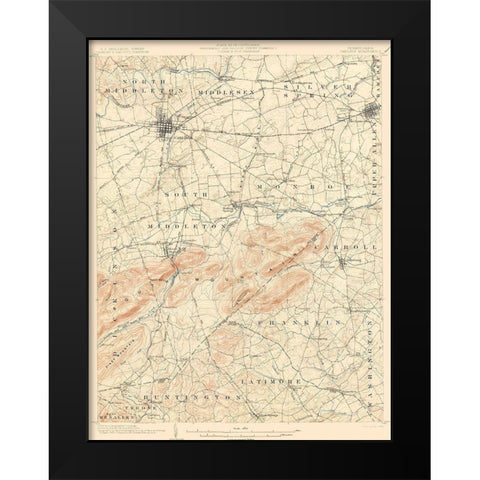 Carlisle Pennsylvania Quad - USGS 1904 Black Modern Wood Framed Art Print by USGS