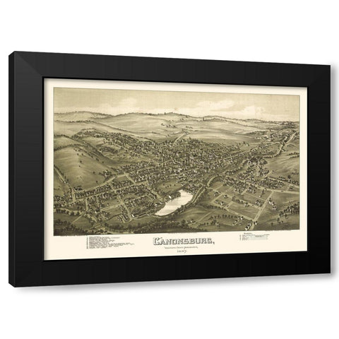 Canonsburg Pennsylvania - Fowler 1897 Black Modern Wood Framed Art Print with Double Matting by Fowler