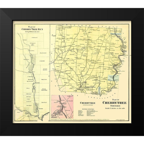 Cherry Tree Pennsylvania Landowner - Beers 1865 Black Modern Wood Framed Art Print by Beers