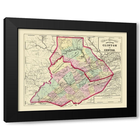 Clinton Centre Pennsylvania - Walling 1872 Black Modern Wood Framed Art Print with Double Matting by Walling