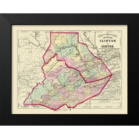Clinton Centre Pennsylvania - Walling 1872 Black Modern Wood Framed Art Print by Walling