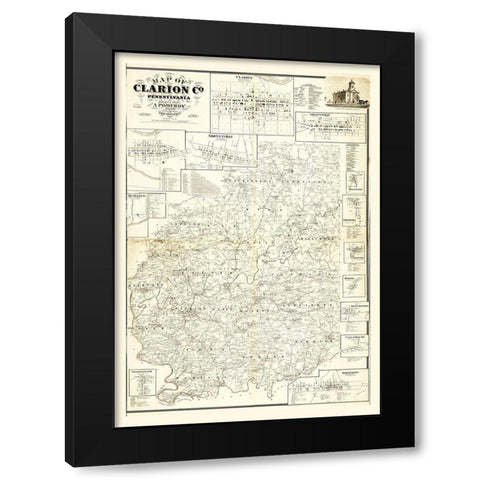 Clarion County Pennsylvania - Pomeroy 1865 Black Modern Wood Framed Art Print with Double Matting by Pomeroy