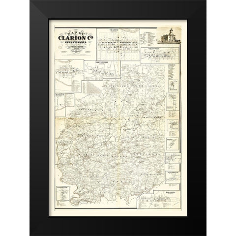 Clarion County Pennsylvania - Pomeroy 1865 Black Modern Wood Framed Art Print by Pomeroy