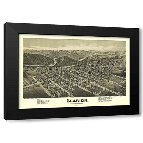 Clarion Pennsylvania - Moyer 1896 Black Modern Wood Framed Art Print with Double Matting by Moyer