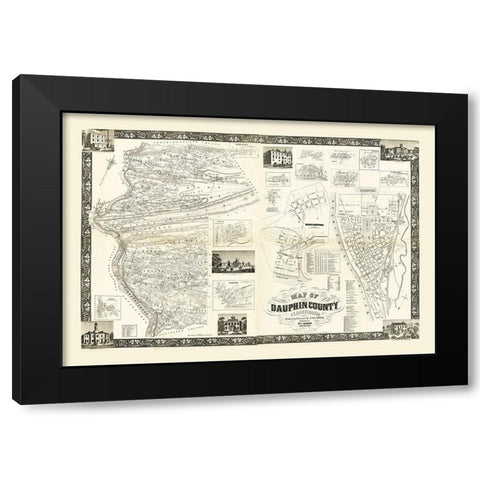 Dauphin County Pennsylvania - Barker 1858 Black Modern Wood Framed Art Print with Double Matting by Barker