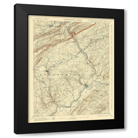 Delaware Watergap Pennsylvania New Jersey Sheet Black Modern Wood Framed Art Print with Double Matting by USGS