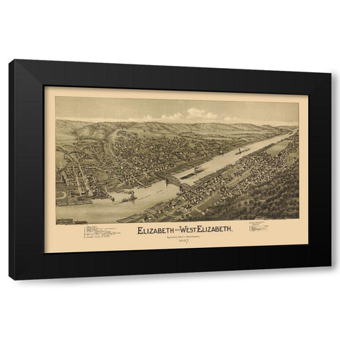 Elizabeth Pennsylvania - Fowler 1897 Black Modern Wood Framed Art Print with Double Matting by Fowler