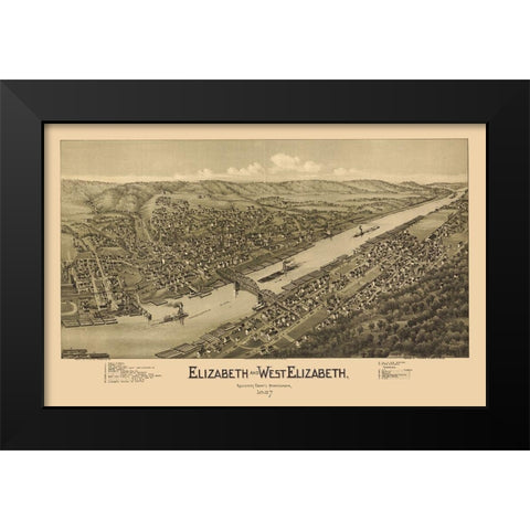 Elizabeth Pennsylvania - Fowler 1897 Black Modern Wood Framed Art Print by Fowler