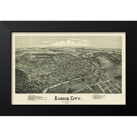 Evans City Pennsylvania - Fowler 1900 Black Modern Wood Framed Art Print by Fowler