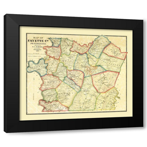 Fayette County Pennsylvania - Barnes 1865 Black Modern Wood Framed Art Print with Double Matting by Barnes