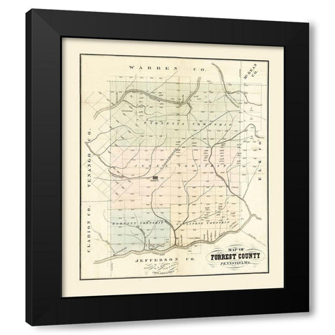 Forest County Pennsylvania - Barnes 1858 Black Modern Wood Framed Art Print with Double Matting by Barnes